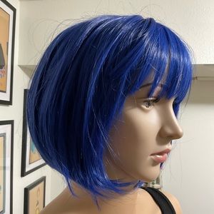 Cosplay or Halloween high quality synthetic BLUE wig with braid barrette